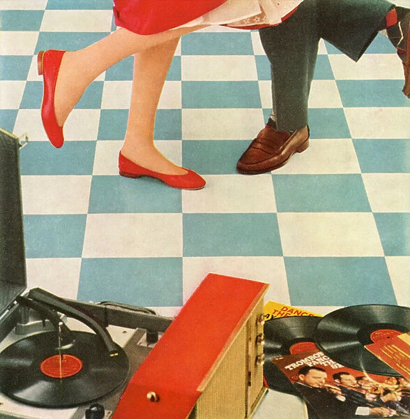 Record Player and Dancers Legs at a Party, 1957 (screen print)