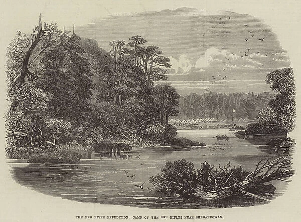 The Red River Expedition, Camp of the 60th Rifles near Shebandowan (engraving)
