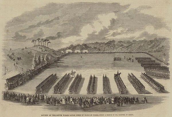 Review of the South Wales Rifle Corps in Margam Park (engraving)