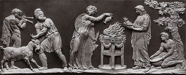Sacrifice to Bacchus, Wedgwood jasperware bas-relief or tablet, probably designed by John Flaxman, c1779 (autotype)