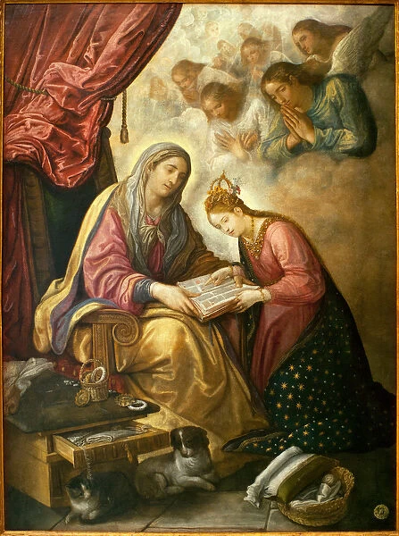 Saint Anne learning to read to the Virgin - Painting by Juan de Roelas (ca