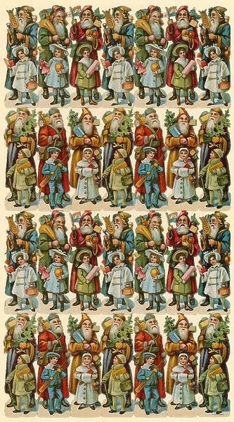 Santa Claus with children, sheet of figures (chromolitho)