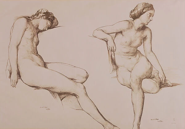 Sepia Drawing of Nude Woman, c. 1860