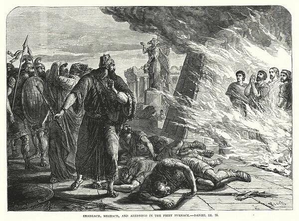 Shadrach, Meshach, and Abednego in the Fiery Furnace, Daniel III, 25 (engraving)