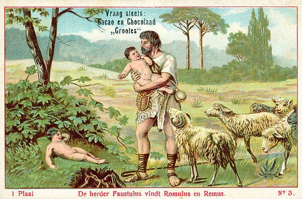The shepherd Faustulus finds Romulus and Remus (chromolitho)