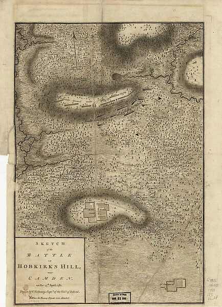 Sketch of the Battle of Hobkirks Hill, near Camden, on the 25th April, 1781, published in London