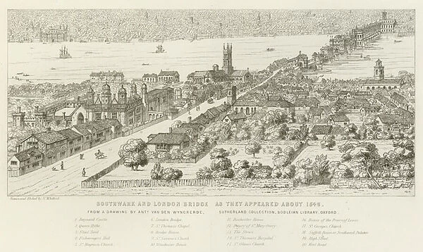 Southwark and London Bridge, as they appeared about 1546 (engraving)