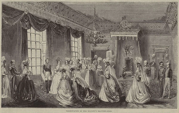 St Jamess Palace, London, Presentation at Her Majestys Drawing Room (engraving)