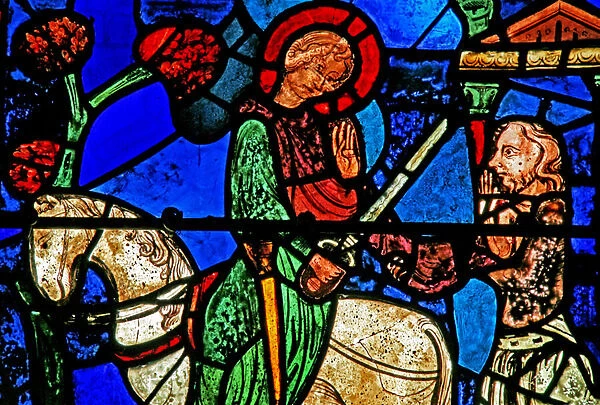The St Martin window: the saint divides his cloak (w20) (stained glass)