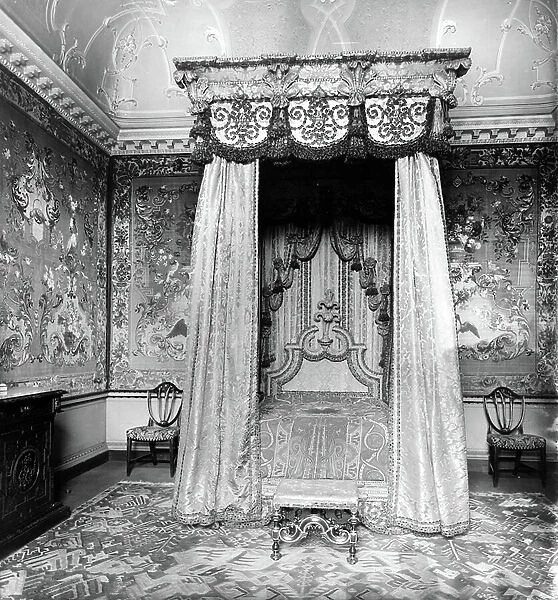 The state bedroom, Normanton Park, Rutland, from England's Lost Houses by Giles Worsley (1961-2006) published 2002 (b / w photo)