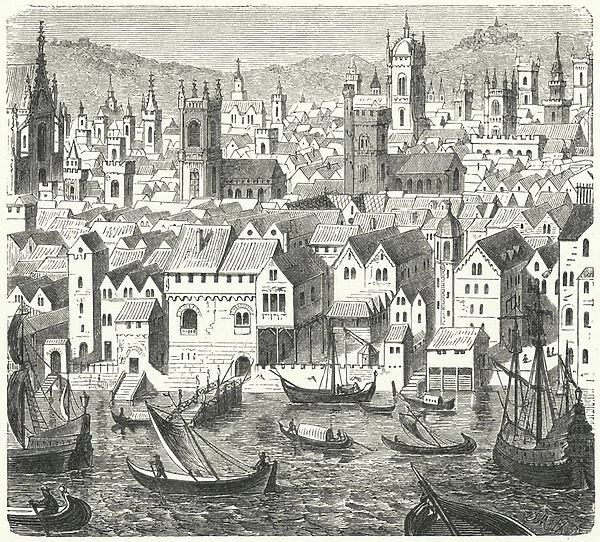 The Steelyard, trading base of the Hanseatic League in London, 17th Century (engraving)