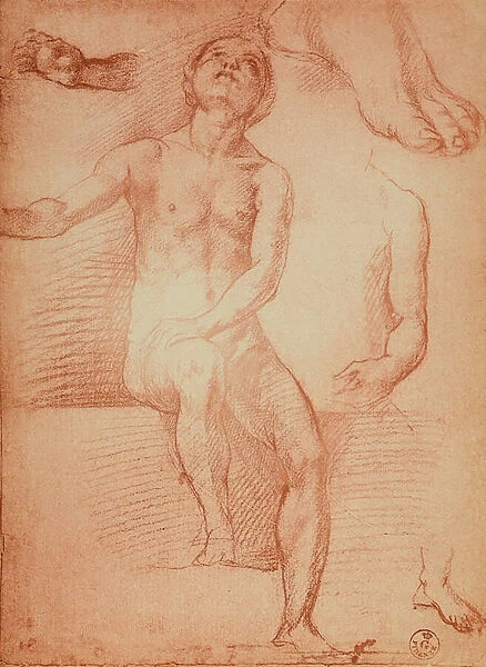 Study of a nude figure and human limbs, drawing by Andrea del Sarto. Gabinetto dei Disegni e delle Stampe, Uffizi Gallery, Florence