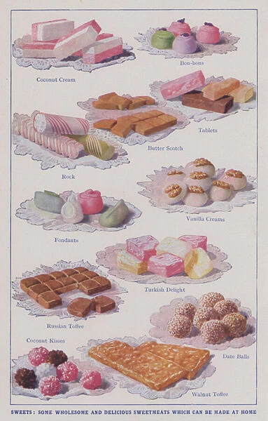 Sweets, some wholesome and delicious sweetmeats which can be made at home (colour litho)