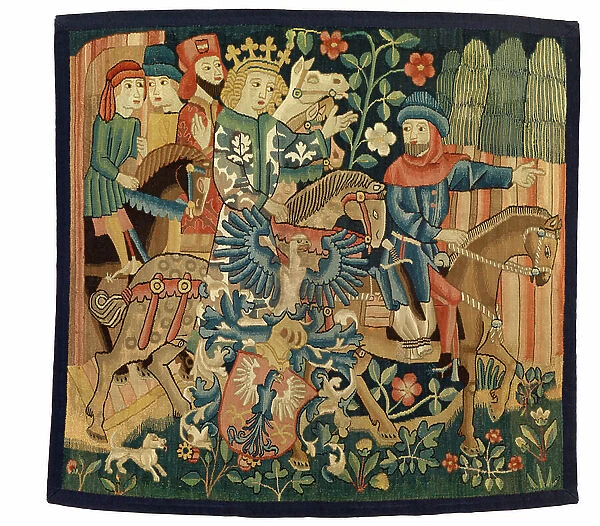 Tapestry with The Queen of France and the Disloyal Marshall, illustrating the middle high German poem Die Konigin von Frankreich Marshall, possibly from Strasbourg, c. 1495-1500 (wool & linen)