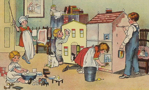 'They were all very busy in the playroom'(colour litho)