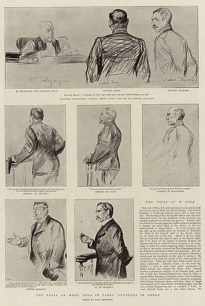 The Trial of Mons Zola in Paris, Sketches in Court (litho)