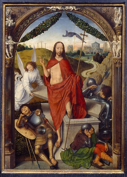 Triptych of the resurrection. central part. Painting by Hans Memling (1435-1494) Ec. Flam