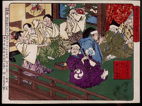 Ueno-Toshogu (Ueno Toshogu), the musician who pete - Japanese print by Tsunajima