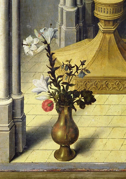 Vase of flowers. c. 1445 (oil on panel) (detail of 26541)