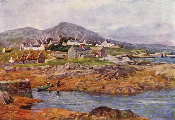 The Village of Roundstone, County Galway (colour litho)