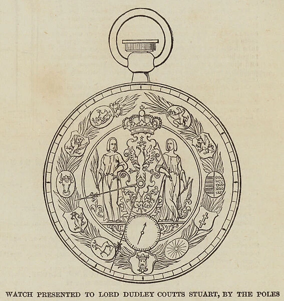Watch presented to Lord Dudley Coutts Stuart, by the Poles (engraving)