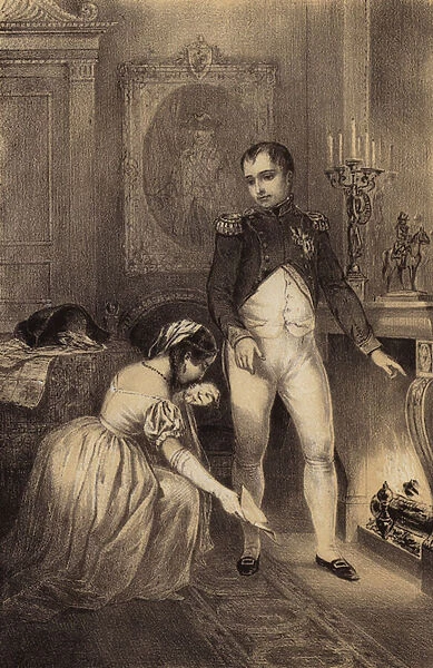The wife of Prussian general Franz Ludwig von Hatzfeld asking Napoleon to spare her husbands life (litho)