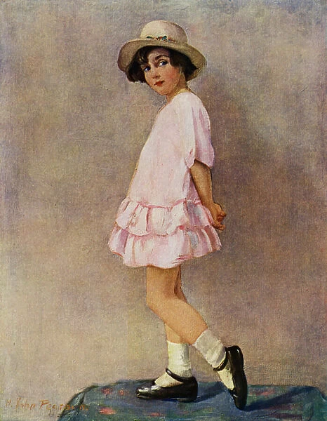 'Will I Do?'- young girl getting ready to go out (colour litho)