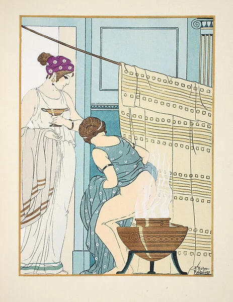 Woman sitting on a large pot, illustration from The Works of Hippocrates