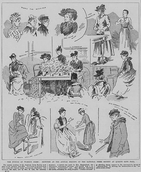 Women attending the annual meeting of the Rational Dress Society, Queens Gate Hall, London, 1891 (engraving)