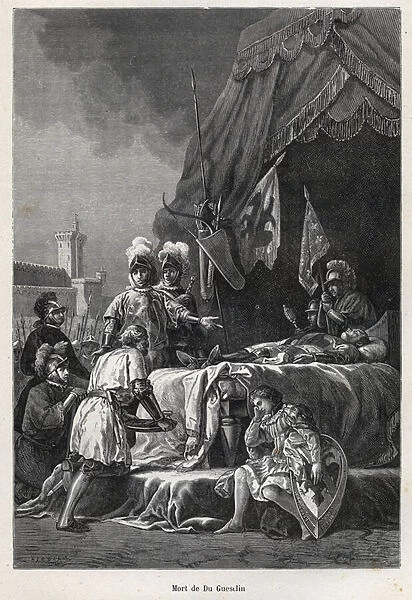 Hundred Years War: 'The death of Bertrand du Guesclin (1320-1380) before Chateauneuf de Randon the 13  /  07  /  1380'Illustration of Gilbert late 19th century