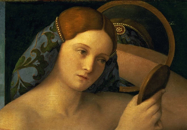 Young Woman at her Toilet, detail of the face, 1515 (oil on panel)