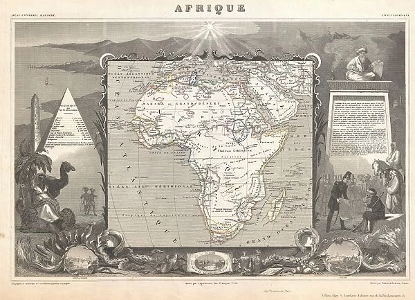 1847, Levasseur Map of Africa, topography, cartography, geography, land, illustration