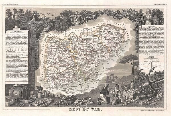 1852, Levasseur Map of the Department Du Var, France, French Riviera, Cote d Azur