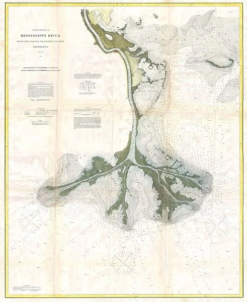 1874, U. S. Coast Survey Map of the Mississippi Delta, topography, cartography, geography