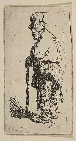 Beggar Leaning Stick Facing Left ca 1630 Etching