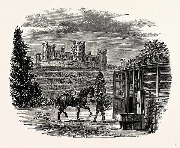 Belvoir Castle, from the Stables, showing the Covered Exercise ground, UK, England