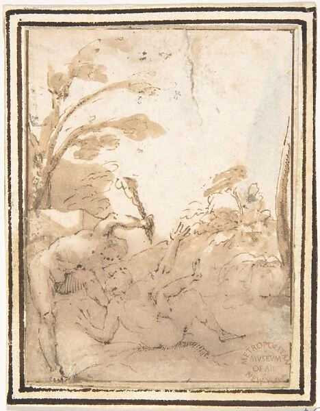 Cain Slaying Abel 1624-63 Pen brown ink Framing lines