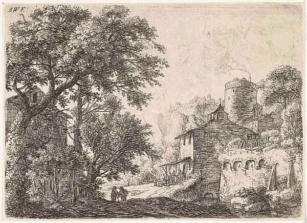 City wall with an inn, Anthonie Waterloo, 1630 - 1663