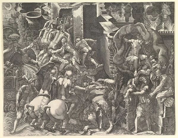 Fall Troy Escape Aeneas mid-1540s Engraving sheet