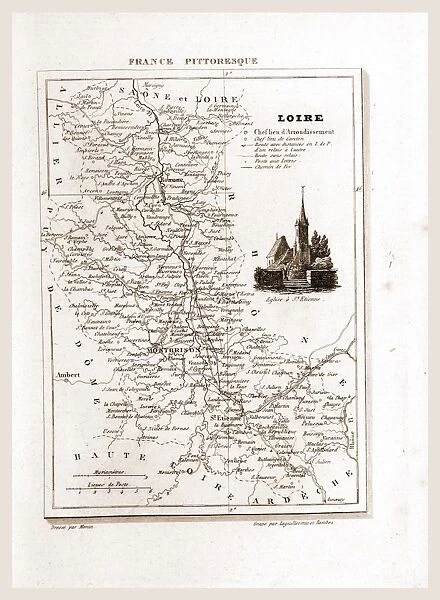 France pittoresque, map, Loire, 19th century engraving