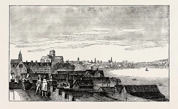 LONDON, FROM THE TOP OF ARUNDEL HOUSE. London, UK, 19th century engraving