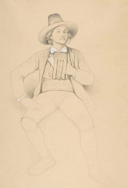 Man Tyrolean Costume Seated Smoking Pipe 1842