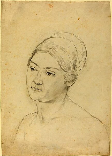 Moritz Daniel Oppenheim (German, 1800 - 1889), Head of a Young Woman, graphite