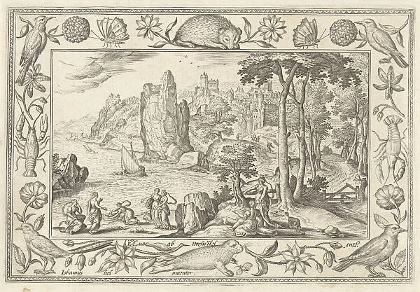 Moses is found by the daughter of the Pharaoh, print maker: Adriaen Collaert, Hans Bol