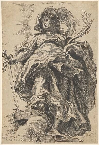 Saint Catherine Alexandria ca 1620 Etching counterproof