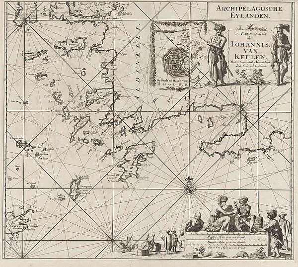 Sea chart of the southeastern part of the Aegean Sea, print maker: Jan Luyken, Johannes