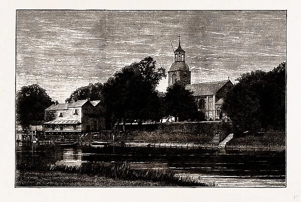 SUNBURY CHURCH, UK, engraving 1881 - 1884
