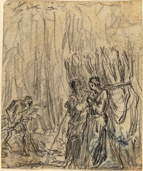 Tha odore Rousseau (French, 1812 - 1867), Gleaners, graphite on wove paper