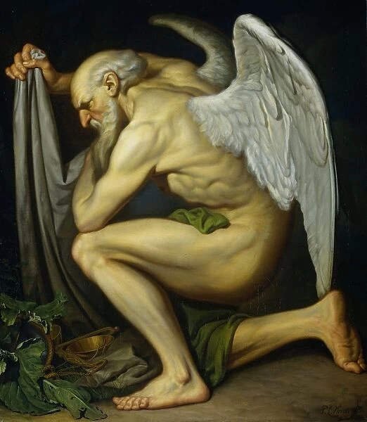 Time Father Time naked wings back kneeling right knee