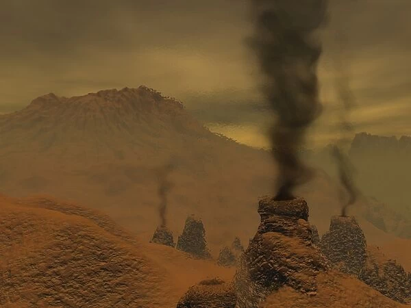 Artists concept of volcanic activity on the surface of Venus